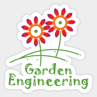 Two flowers or a pair of colorful flowers, composition in the shape of cog and Gear wheel mechanisms designed to express a garden engineering concept. Sticker